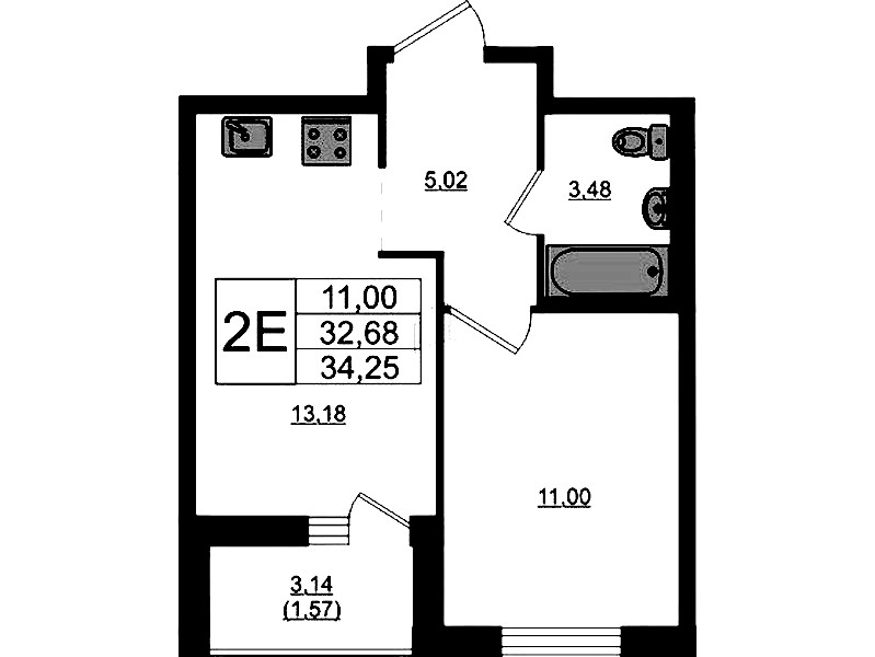 1-комнатная квартира 34.25 м², 12/17 эт., ЖК «Стороны Света 2»